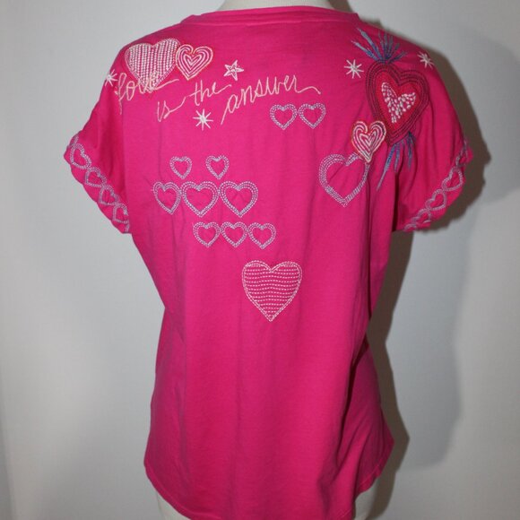 Johnny Was Biya JWLA Jade 3J Workshop Embroidered T-Shirt Top M - Picture 4 of 5